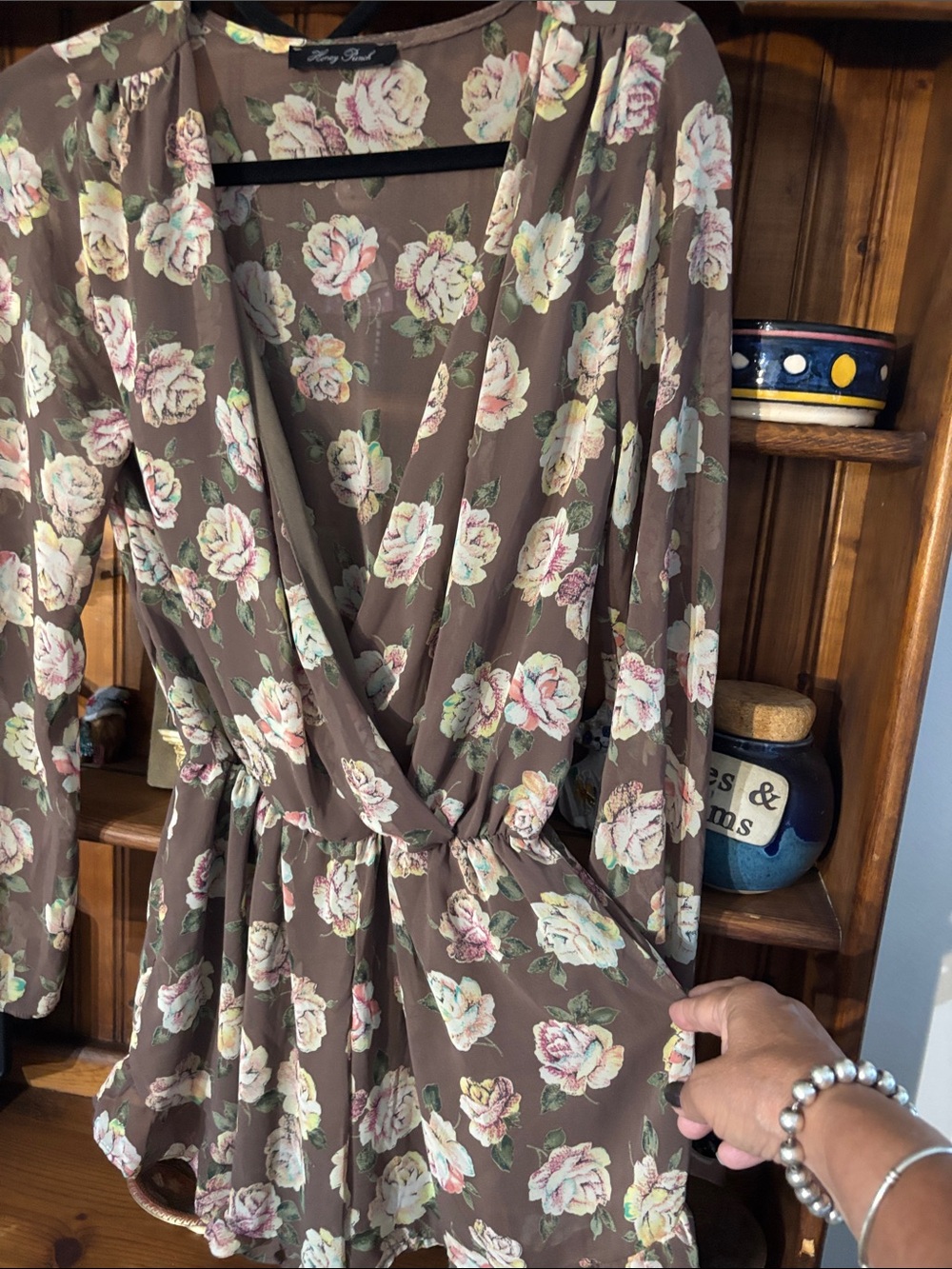 Floral Wrap Romper - Brown Floral size small